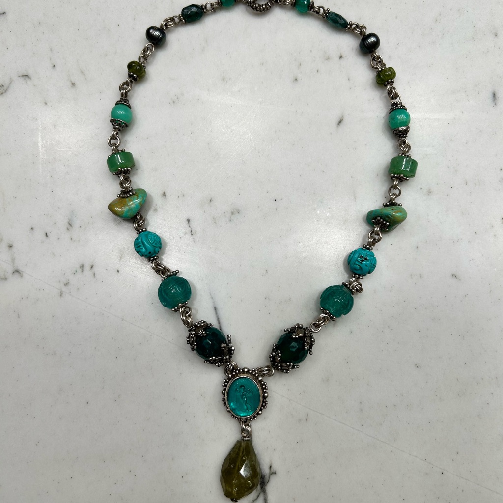 Stephen Dweck One Of A Kind Turquoise Jade Peridot Pearl Necklace 382$